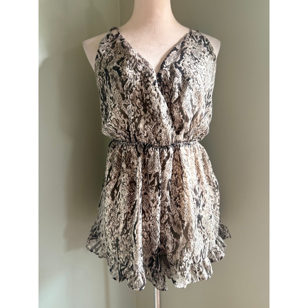 Audrey 3+1 snake skin ruffle fall romper one piece boho romantic cottage Y2K med